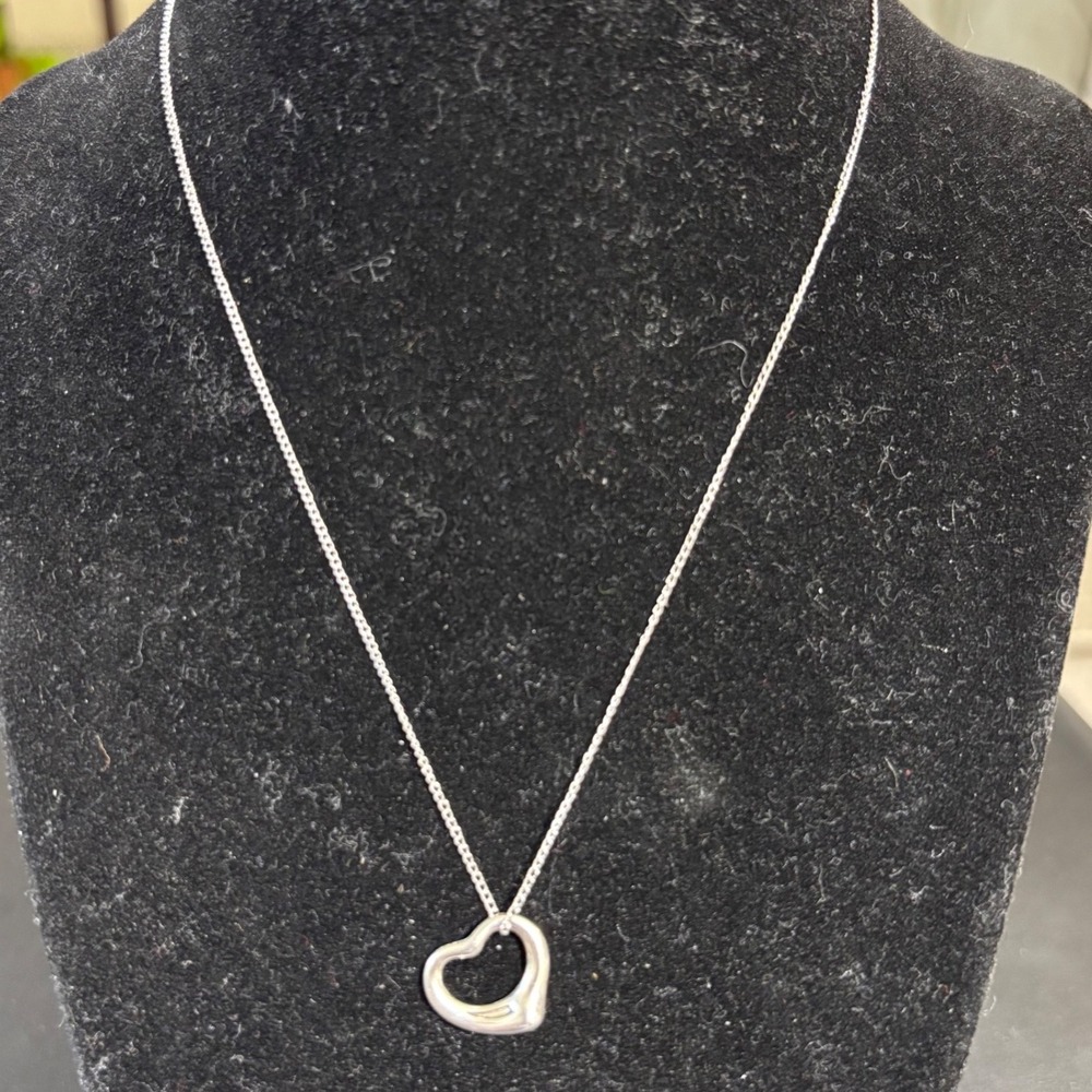 Tiffany & Co Elsa Peretti 925 Spain Open Heart Pendant 16" Sterling Chain TCO1